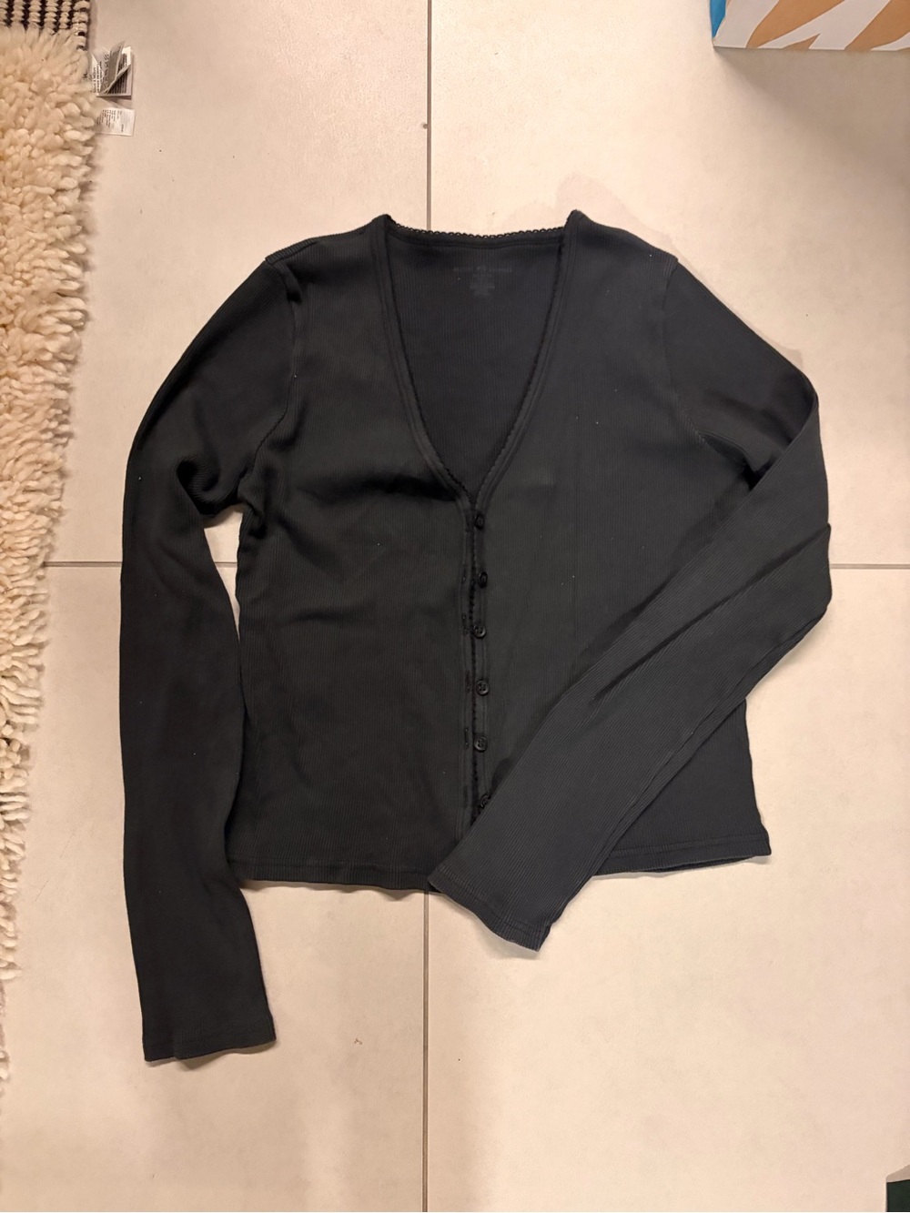 Women's Black Ribbed Button-Front Long Sleeve Top - Brandy Melville